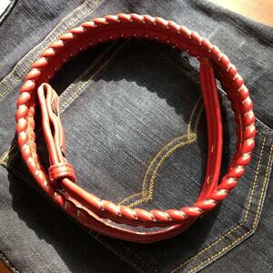 VINTAGE RED DunDee Western Leather Cowhide Belt Rodeo Metallic Whip Stitching
